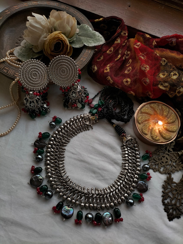 Real Tahitian Pearl Choker Set (Choker and Jhumka)