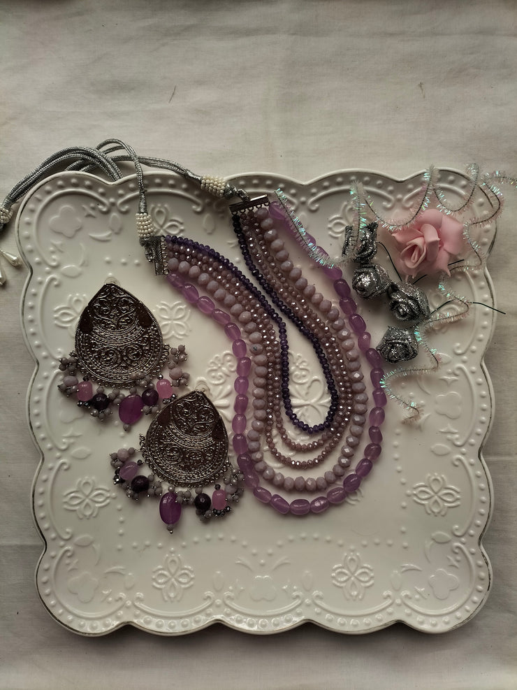 Hues Of Purple Set (Mala and Earring)