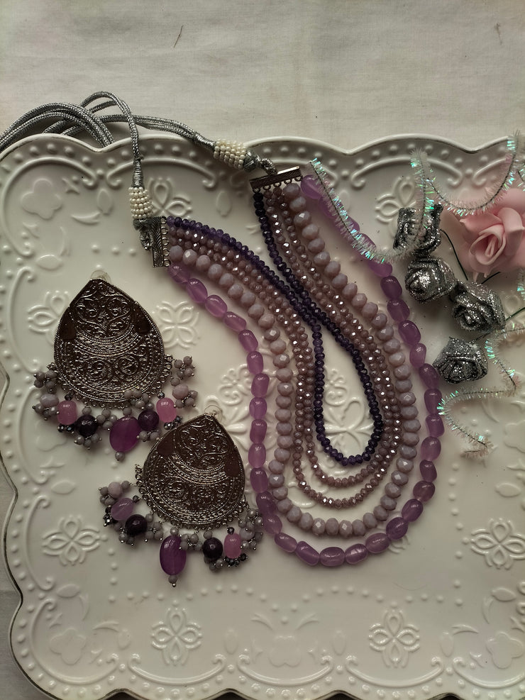 Hues Of Purple Set (Mala and Earring)