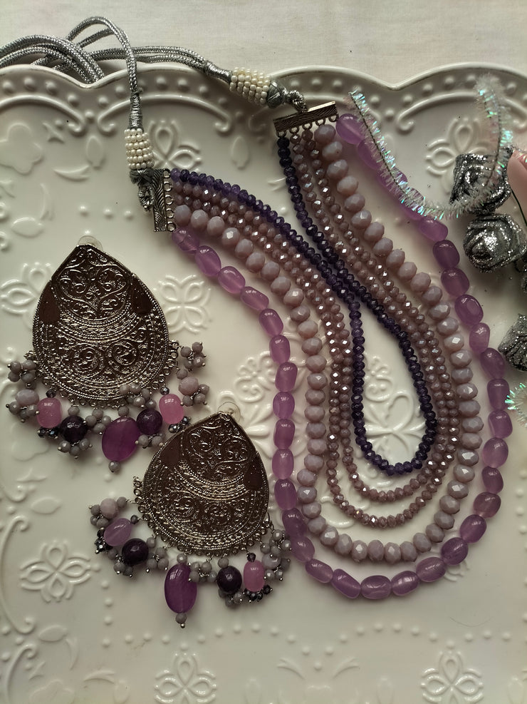 Hues Of Purple Set (Mala and Earring)