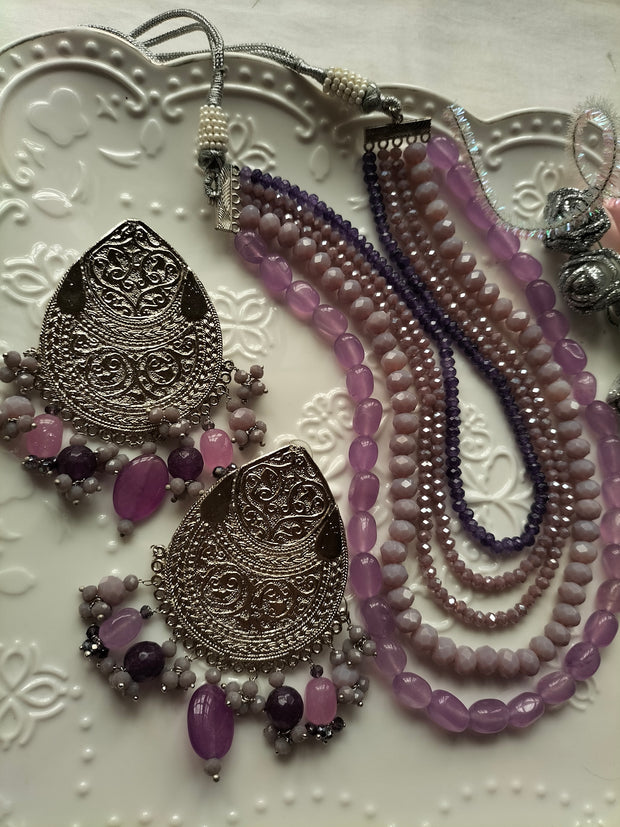 Hues Of Purple Set (Mala and Earring)