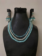 Aqua Blue Mala Set (Mala and Jhumki)