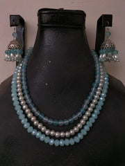 Aqua Blue Mala Set (Mala and Jhumki)