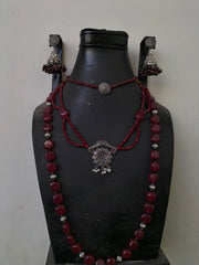 Cardinal Red Set (Choker, Mala, Necklace and Jhumka)