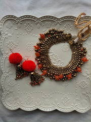 TANGERINE CHOKER SET (choker and earrings)