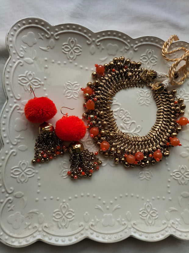 TANGERINE CHOKER SET (choker and earrings)