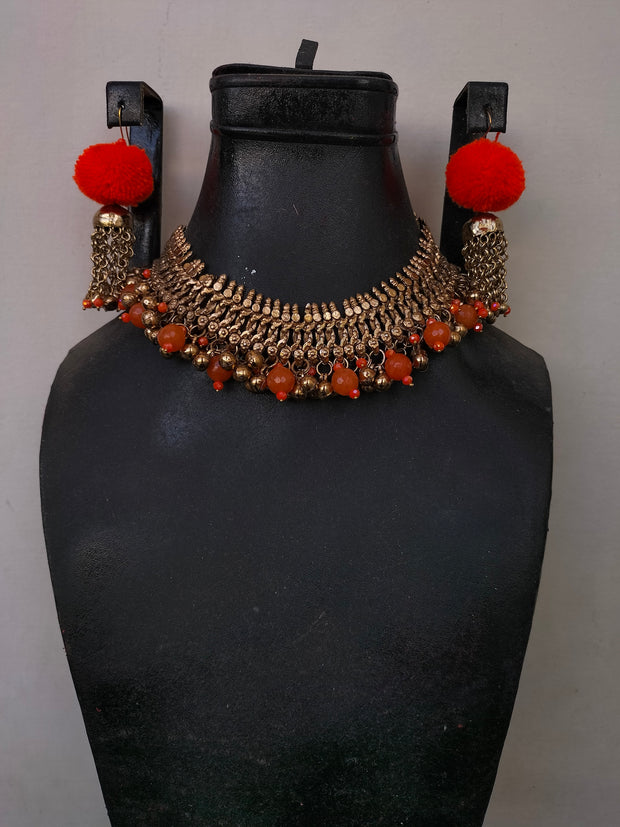 TANGERINE CHOKER SET (choker and earrings)