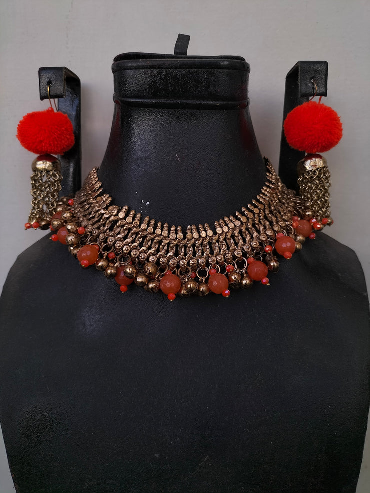 TANGERINE CHOKER SET (choker and earrings)