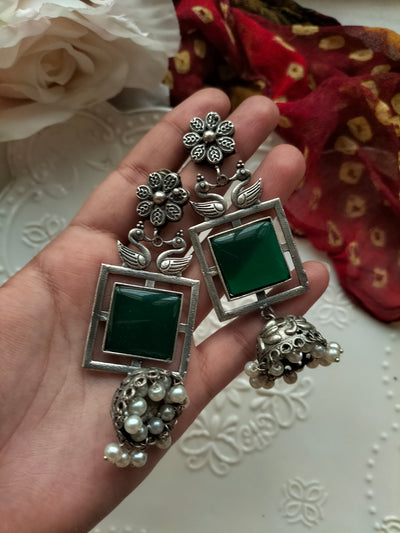 ZE BA JHUMKA (green stone)