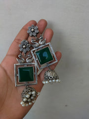 ZE BA JHUMKA (green stone)