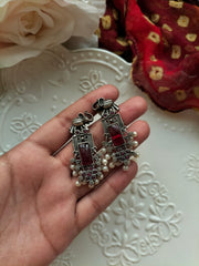 GHAZALA EARRINGS(dark red stone)