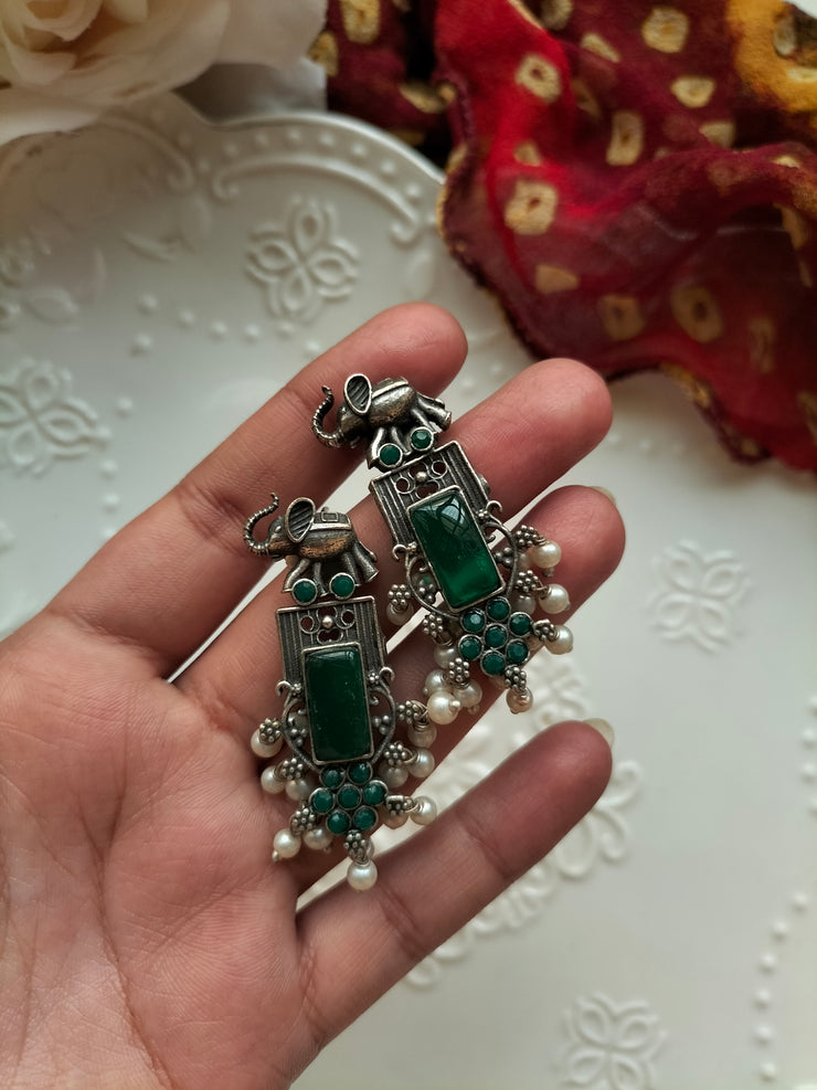 GHAZALA JHUMKA(dark green stone)