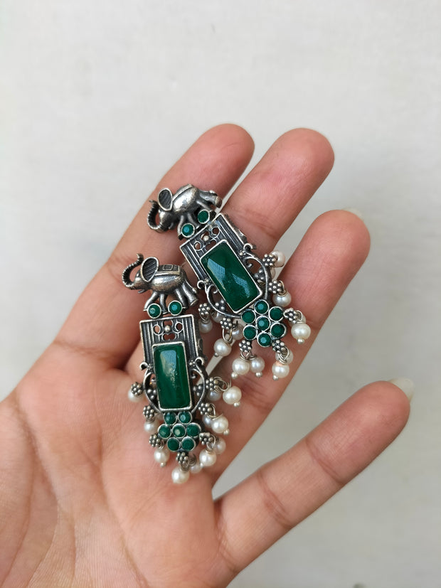 GHAZALA JHUMKA(dark green stone)