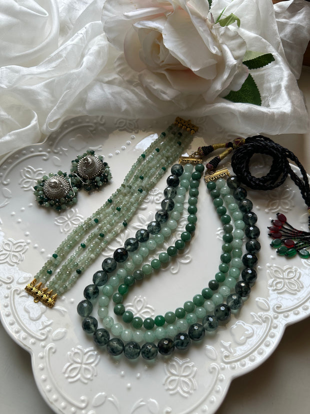 KHWABEEDA  SET [Choker, Mala and Jhumka pair in silver lacquer polish]