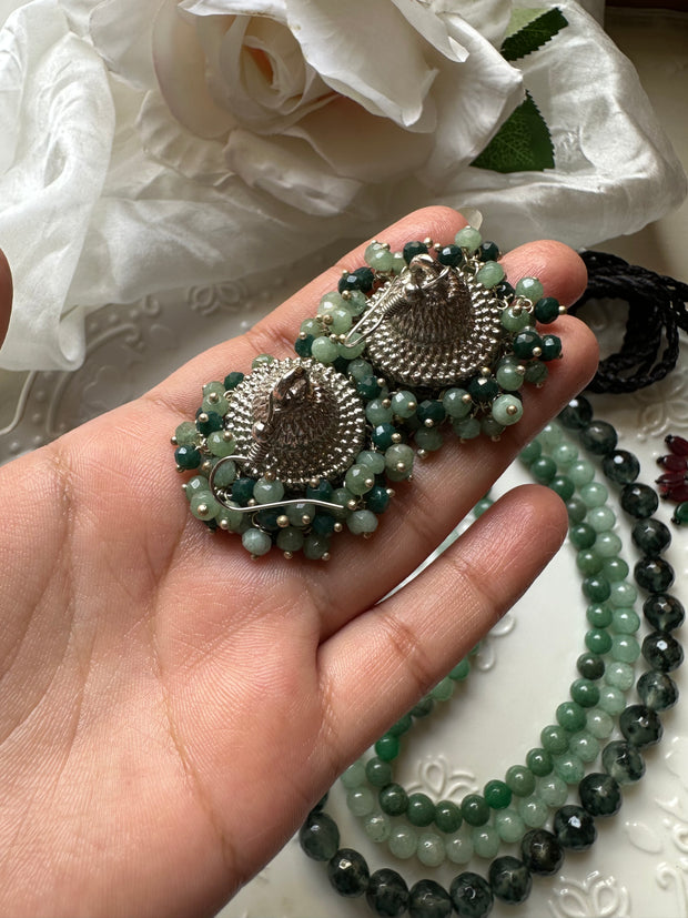KHWABEEDA  SET [Choker, Mala and Jhumka pair in silver lacquer polish]