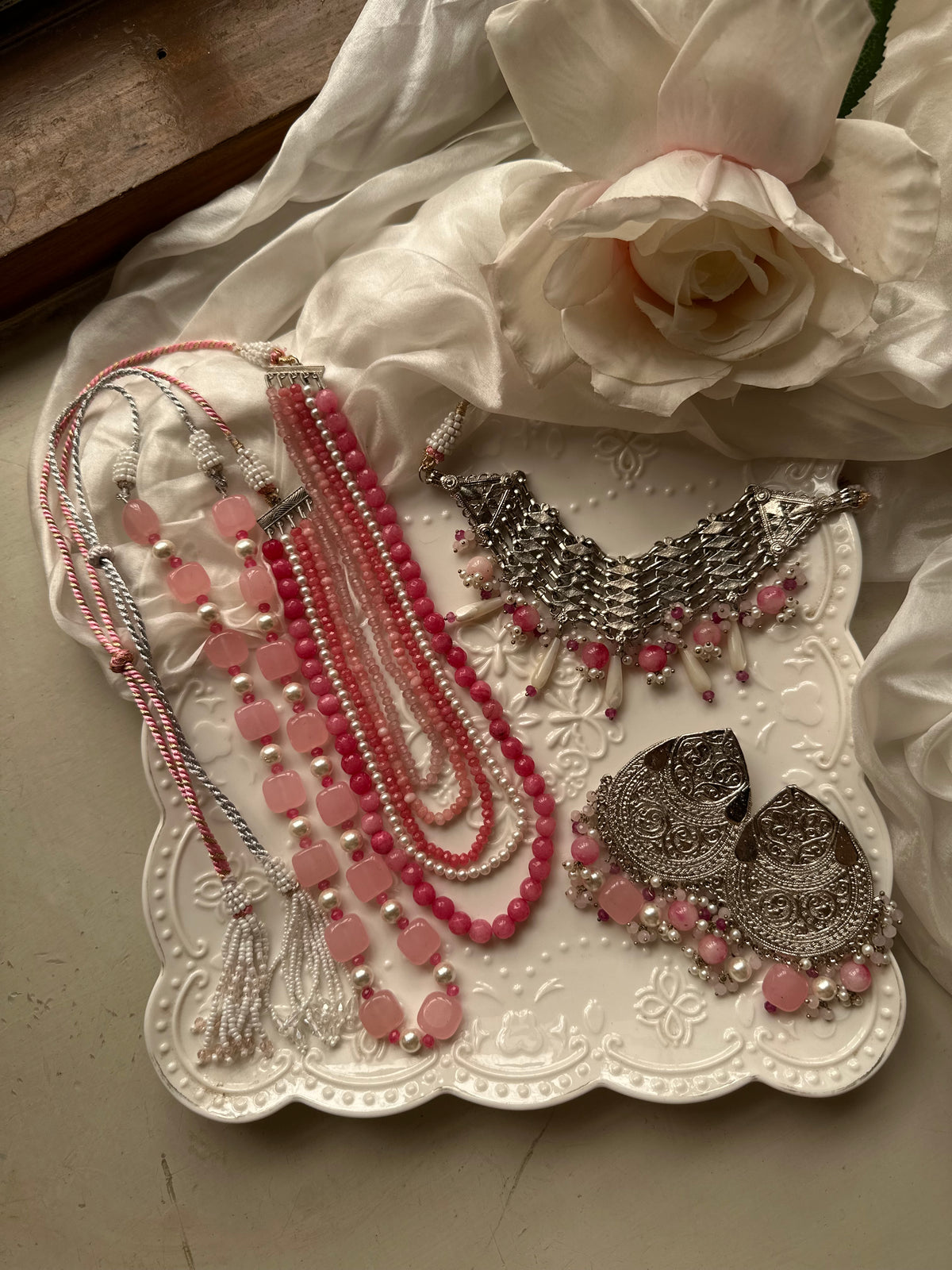 GULAABI KHWAAB MALA SET [CHOKER, EARRINGS AND TWO MALAS]