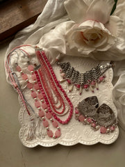 GULABI. KHWAB. MALA. SET [Includes a choker, earrings pair with saharay, three layered mala and single layer mala]