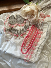 GULABI. KHWAB. MALA. SET [Includes a choker, earrings pair with saharay, three layered mala and single layer mala]