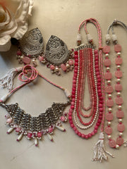 GULABI. KHWAB. MALA. SET [Includes a choker, earrings pair with saharay, three layered mala and single layer mala]