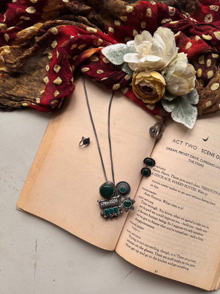 GREEN GRACE SET [ Includes mala, earstuds, ring and nosecuff]