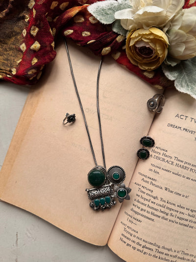 GREEN GRACE SET [ Includes mala, earstuds, ring and nosecuff]