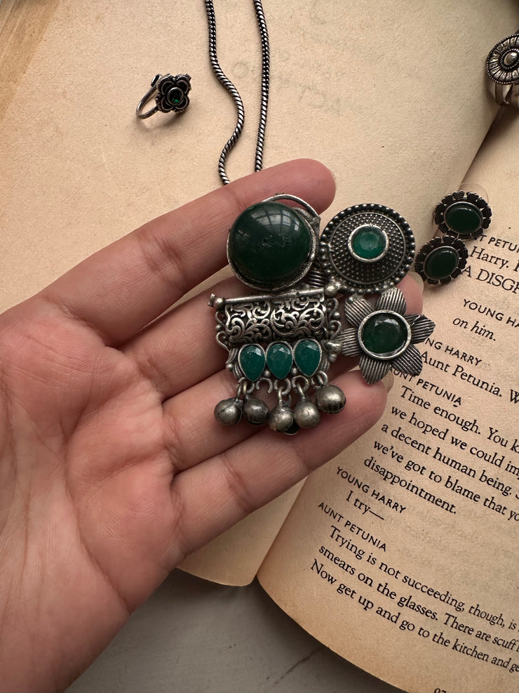 GREEN GRACE SET [ Includes mala, earstuds, ring and nosecuff]