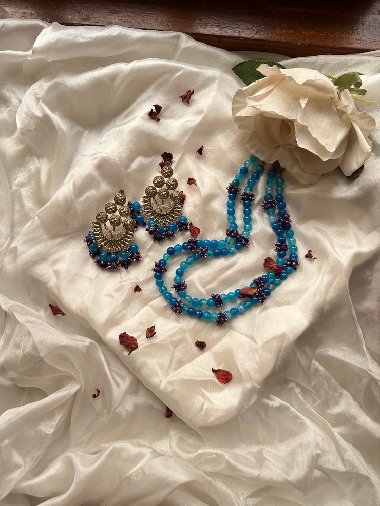NEELMAA MALA SET [MALA WITH EARRINGS IN SILVER LACQUER POLISSH]