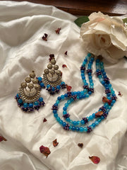 NEELMAA MALA SET [MALA WITH EARRINGS IN SILVER LACQUER POLISSH]