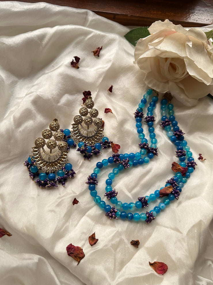 NEELMAA MALA SET [MALA WITH EARRINGS IN SILVER LACQUER POLISSH]