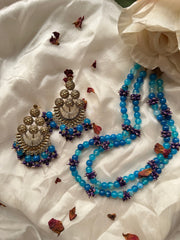 NEELMAA MALA SET [MALA WITH EARRINGS IN SILVER LACQUER POLISSH]