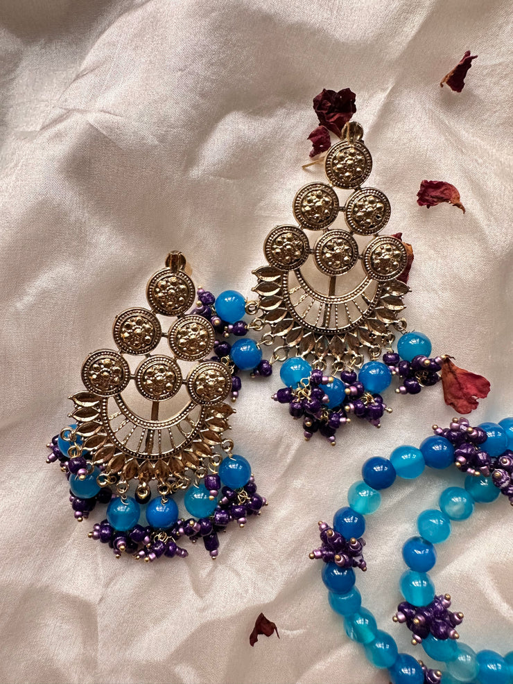 NEELMAA MALA SET [MALA WITH EARRINGS IN SILVER LACQUER POLISSH]