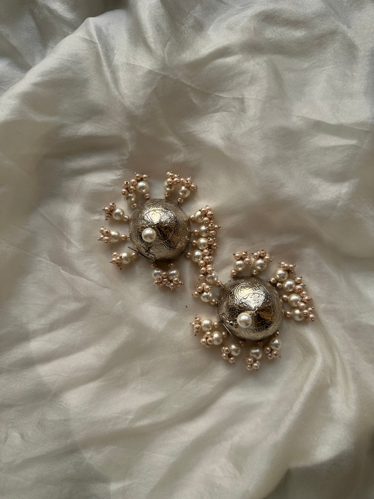 PEARL WHISPER JHUMKA [SILVER LACQUER POLISH WITH SHELL PEARLS]