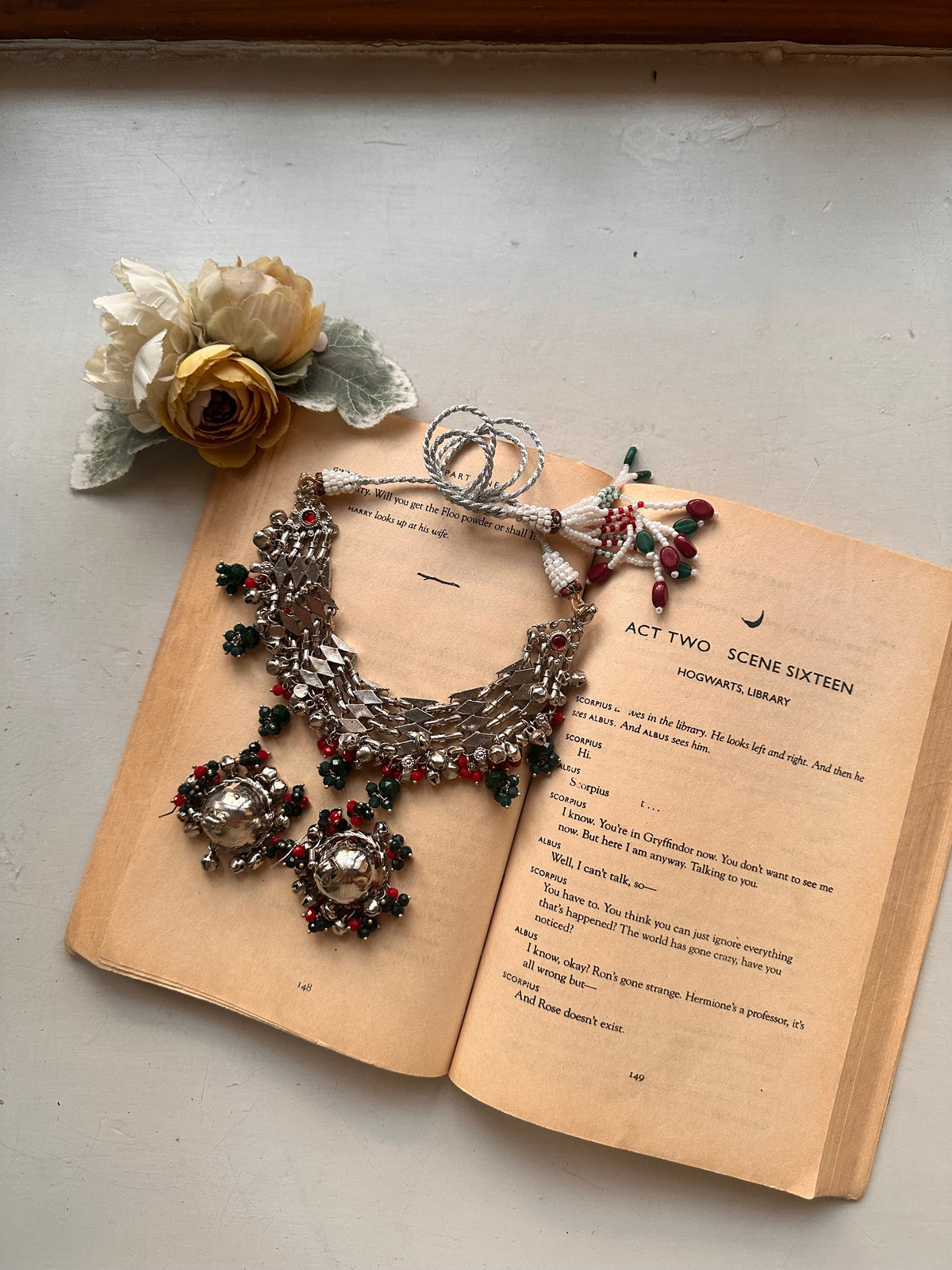 NOORAYAVINTAGE SET[SILVER LACQUER POLISH] [CHOKER & JHUMKA]