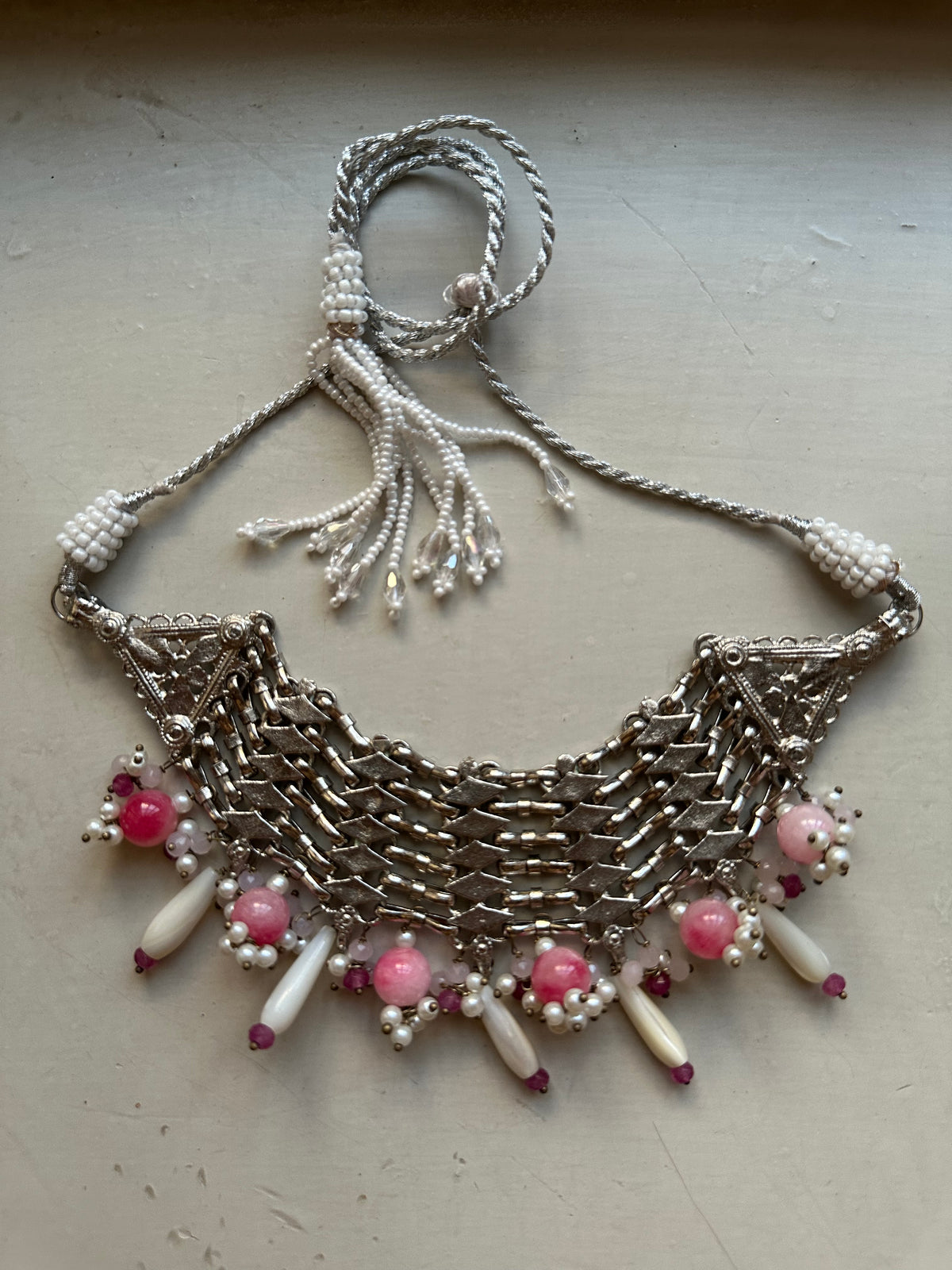 GULAABI KHWAAB CHOKER [SILVER PLATED WITH SHELL PEARLS & SEMI PRECIOUS STONES