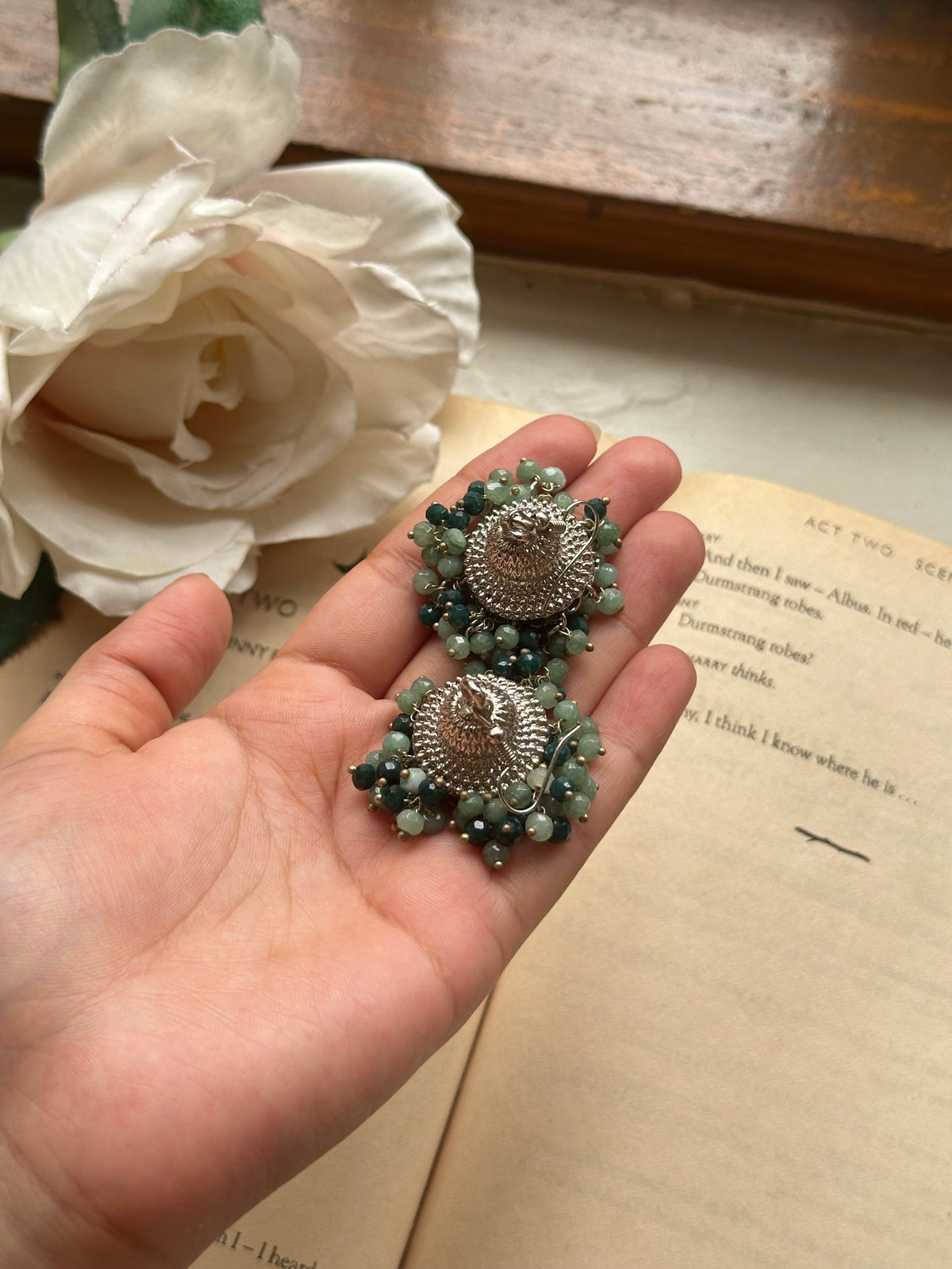 HEER JHUMKA [silver lacquer polish with semi precious stones]