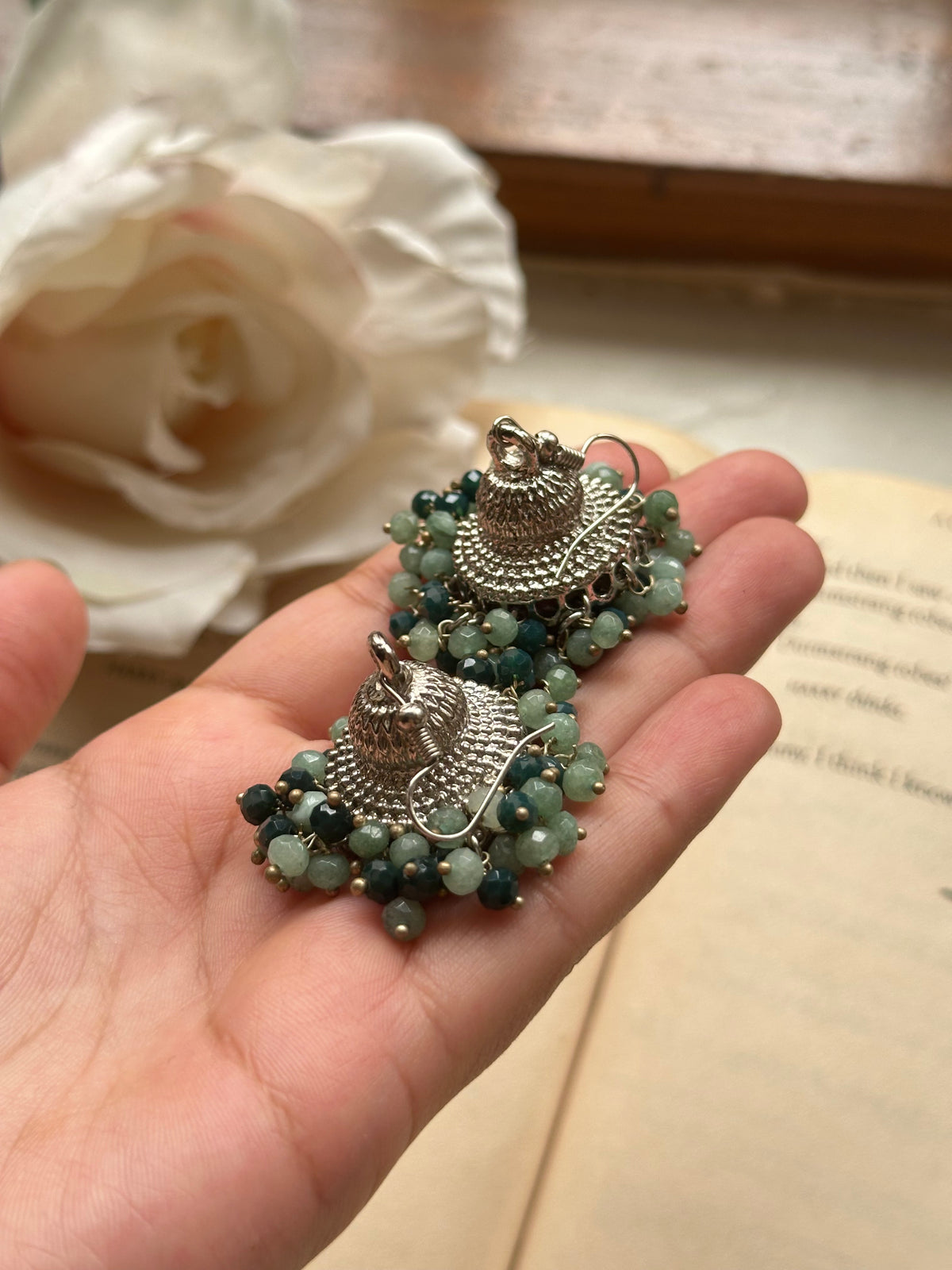 HEER JHUMKA [silver lacquer polish with semi precious stones]