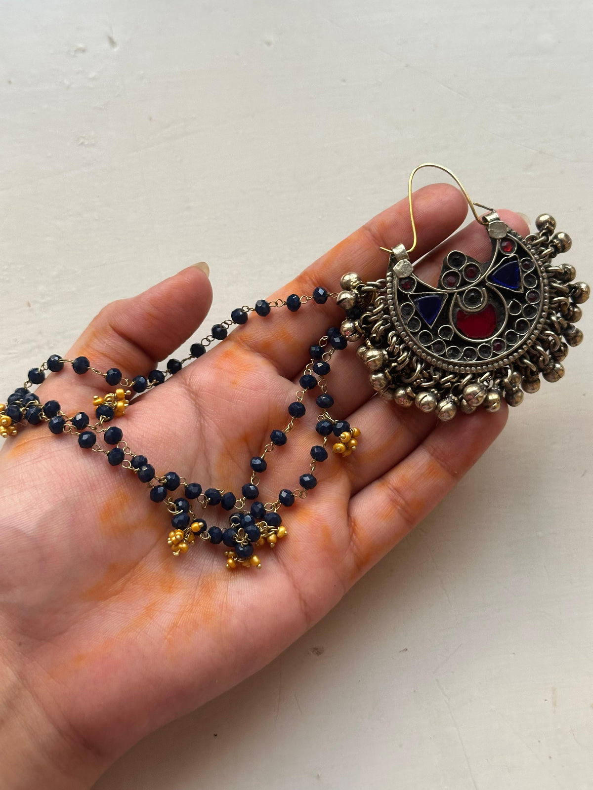 LAJVARD VINTAGE CHAND BALI [WITH SAHARAY]